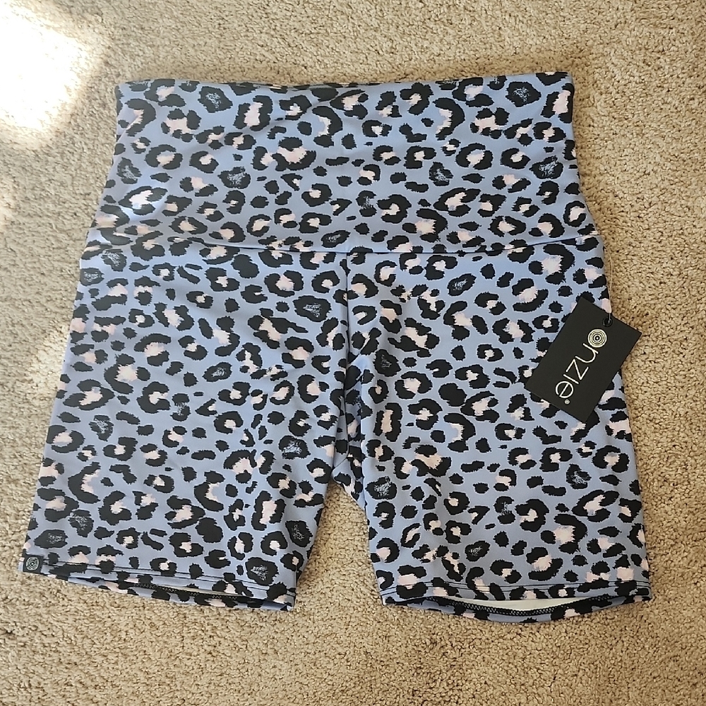 Women's Leopard Print Shorts - Black and Periwinkle